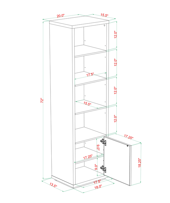 Brenner 20\" Bookcase Pier with Storage – Charcoal 