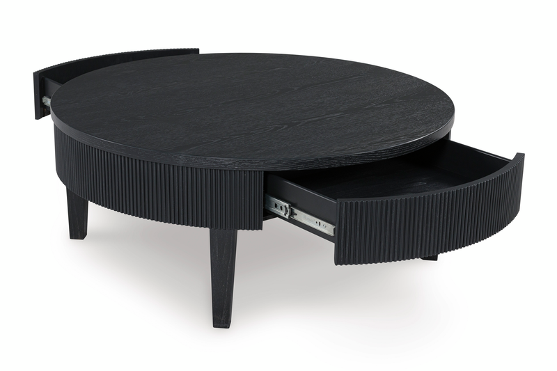 Calum 42.13” Contemporary Round Coffee Table with Storage – Black
