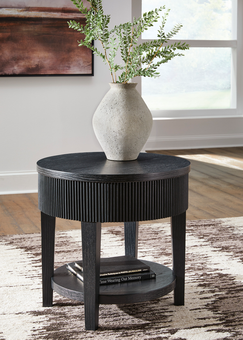 Calum 24” Contemporary Round End Table with Storage – Black
