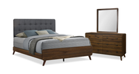 Cami 5pc Bedroom Set with Bed, Dresser & Mirror, Mid-Century Modern, Brown - Queen 