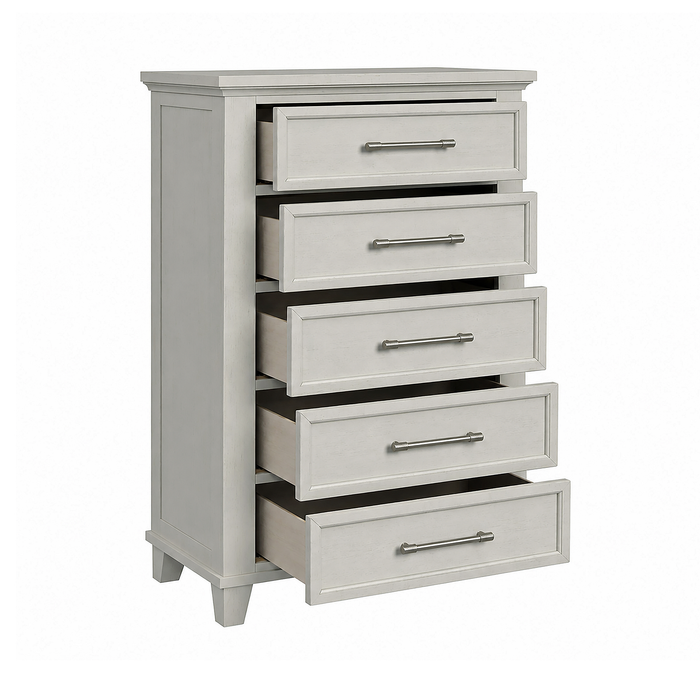 Celine Bedroom Chest of Drawers, 5-Drawer, 35\"W x 51\"H – Ivory
