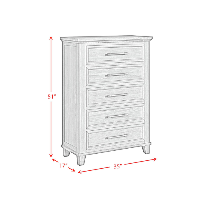 Celine Bedroom Chest of Drawers, 5-Drawer, 35\"W x 51\"H – Ivory