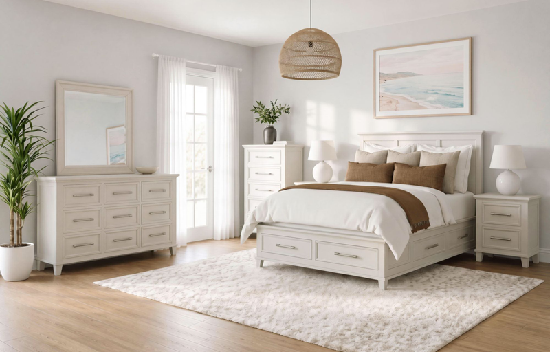 Celine Bedroom Chest of Drawers, 5-Drawer, 35\"W x 51\"H – Ivory