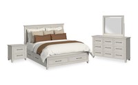 Celine 6pc Bedroom Set with Storage Bed, Dresser, Mirror & Nightstand, Ivory - King Size 