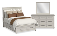 Celine 5pc Bedroom Set with Storage Bed, Dresser & Mirror, Ivory - Queen Size 