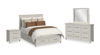 Celine 6pc Bedroom Set with Storage Bed, Dresser, Mirror & Nightstand, Ivory - Queen Size 