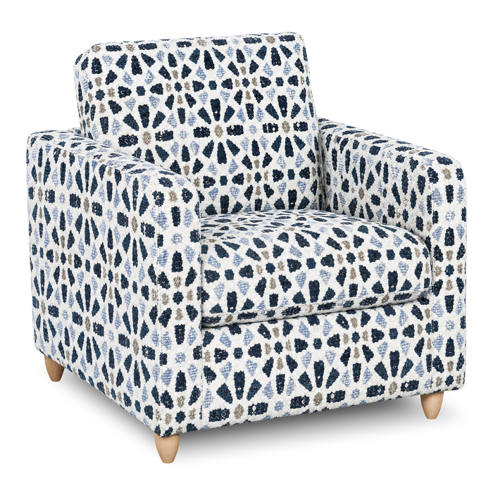 Made in Canada Sofa Lab Customizable Club 36\" Fabric Accent Chair with Wood Legs – Indigo Accent Fabric 
