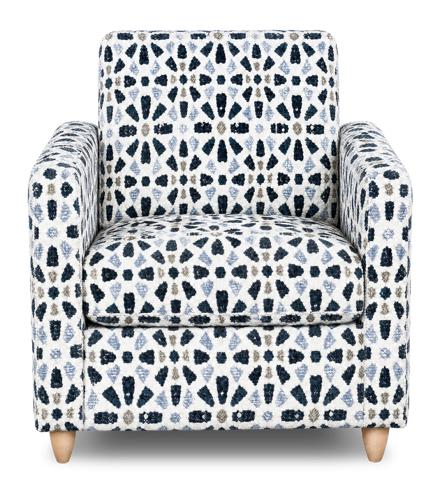 Made in Canada Sofa Lab Customizable Club 36\" Fabric Accent Chair with Wood Legs – Indigo Accent Fabric 