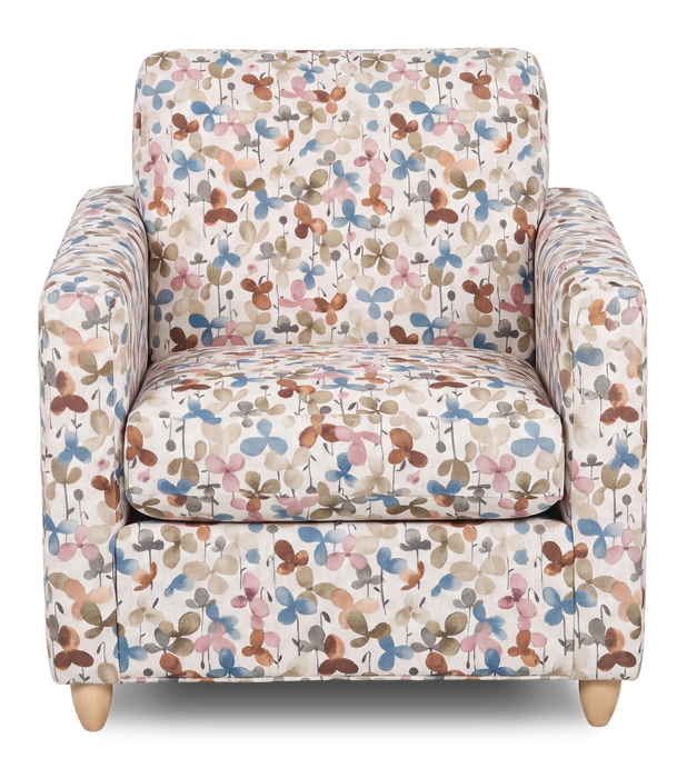 Made in Canada Sofa Lab Customizable Club 36\" Fabric Accent Chair with Wood Legs – Rose Accent Fabric 