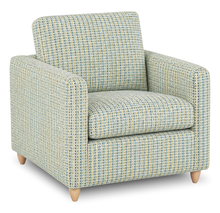 Made in Canada Sofa Lab Customizable Club 36\" Fabric Accent Chair with Wood Legs – Peacock Accent Fabric 