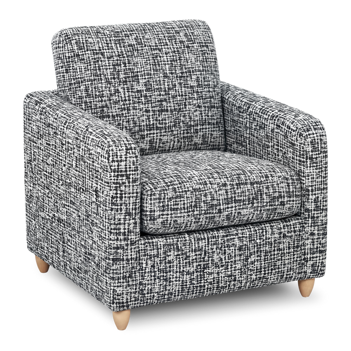 Made in Canada Sofa Lab Customizable Club 36\" Fabric Accent Chair with Wood Legs – Jet Accent Fabric 