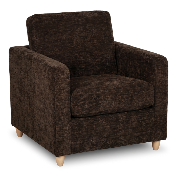 Made in Canada Sofa Lab Customizable Club 36\" Fabric Accent Chair with Wood Legs – Plush Chocolate