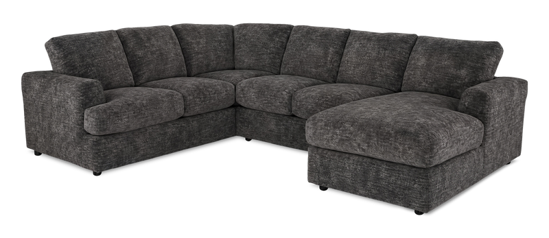 Made in Canada Customizable Sofa Lab Curve 3 Piece Right-Facing Fabric Sectional with Chaise – Plush Charcoal 