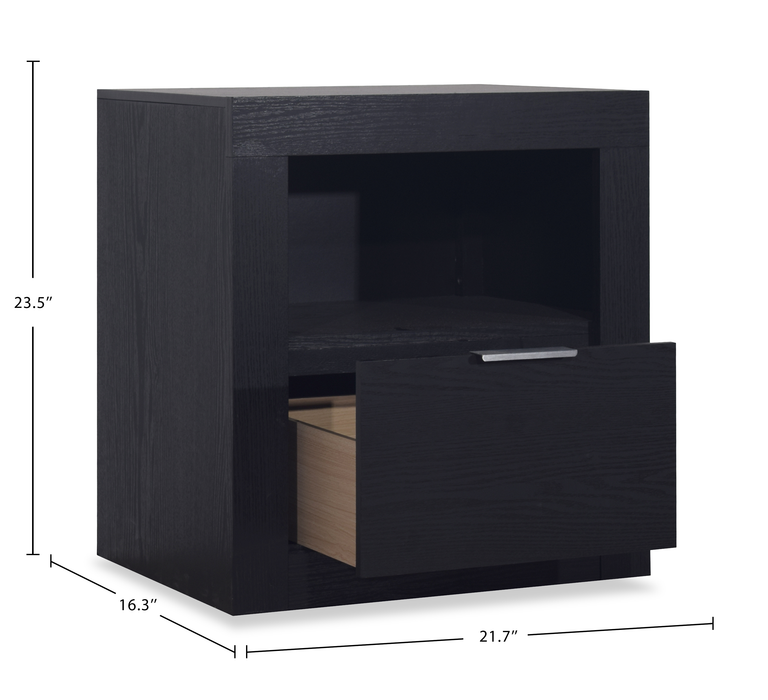 Delta Bedside 1-Drawer Nightstand with Storage Shelf, 22\"W x 24\"H - Black