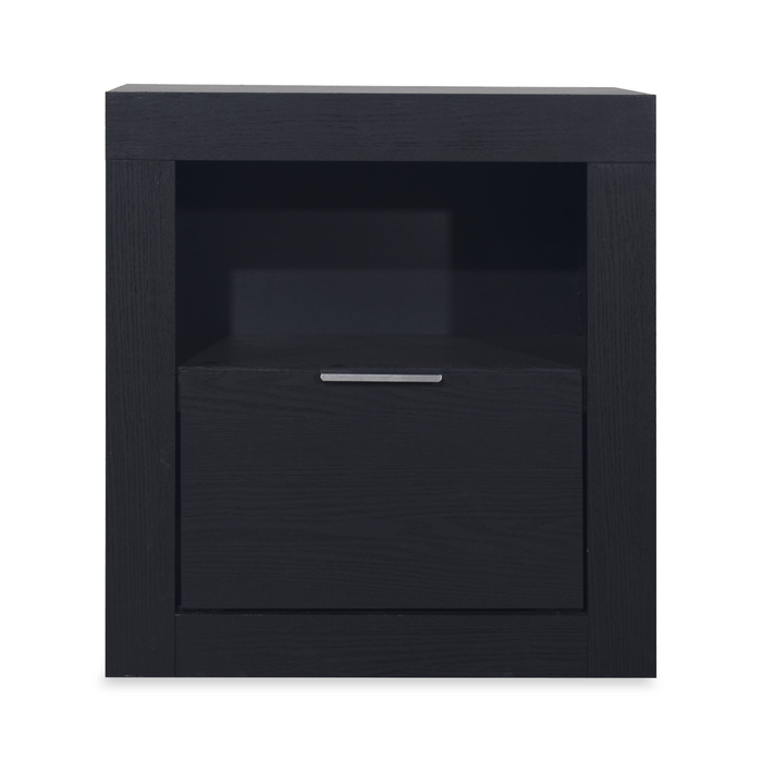 Delta Bedside 1-Drawer Nightstand with Storage Shelf, 22\"W x 24\"H - Black