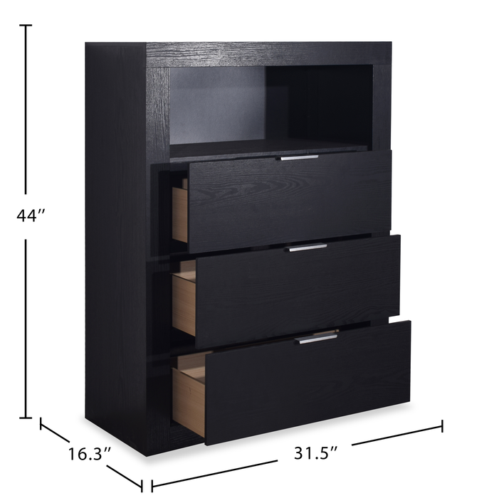 Delta Bedroom Chest of Drawers with Storage Shelf, 3-Drawer, 32\"W x 44\"H - Black 