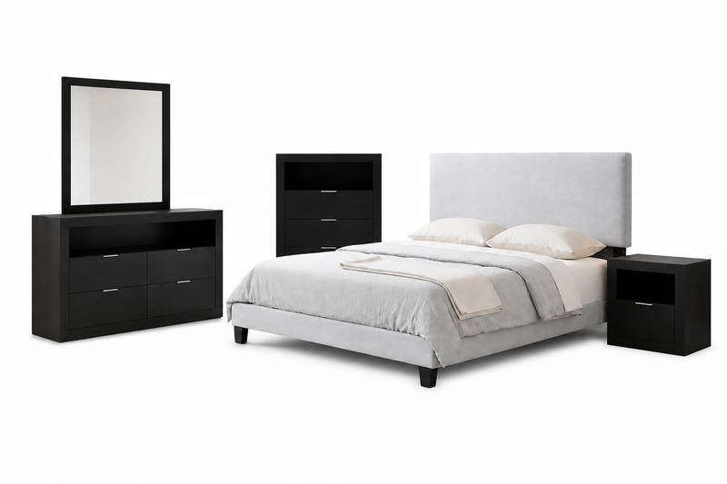 Delta Upholstered Bed in Grey Polyester Fabric - King Size