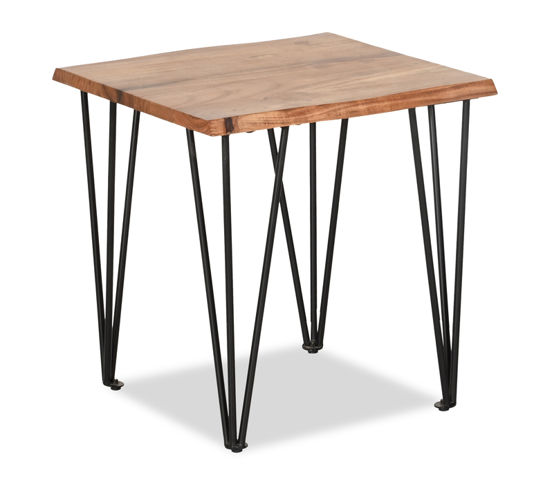 Dillion 22” Industrial End Table with Iron Hairpin Legs – Natural Acacia