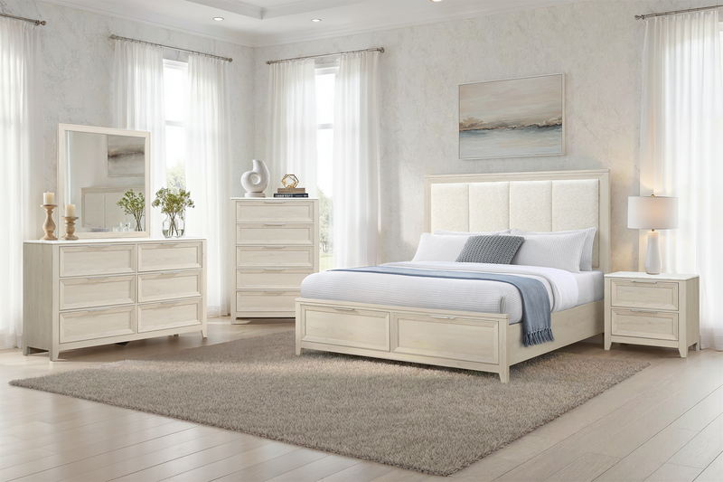 Elana Bedroom 6-Drawer Dresser, 65”W x 39”H, with Real Marble Top – Beige