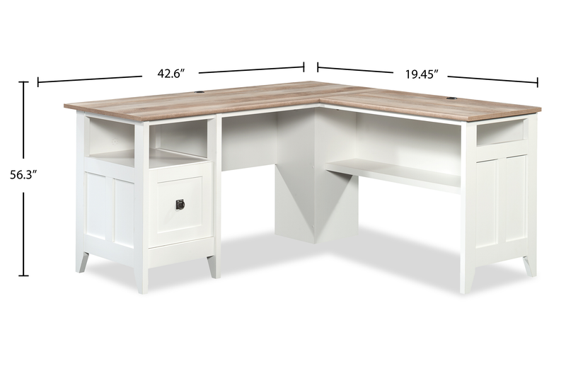 Ellery 59.06\" L-Shaped Office Desk with Cable Management – Soft White