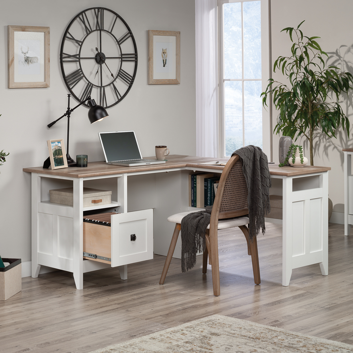 Ellery 59.06\" L-Shaped Office Desk with Cable Management – Soft White