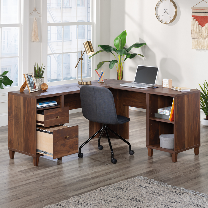 Ellen 65.12\" L-Shaped Office Desk with Cable Management – Grand Walnut