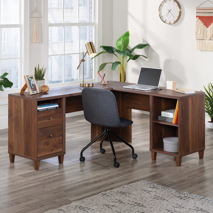Ellen 65.12\" L-Shaped Office Desk with Cable Management – Grand Walnut