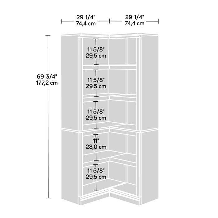 Elven 29.25” Corner Bookcase with 5 Open Shelves – Chalked Chestnut