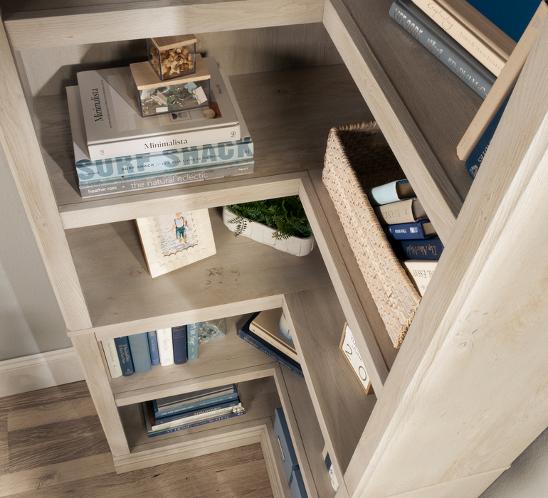 Elven 29.25” Corner Bookcase with 5 Open Shelves – Chalked Chestnut