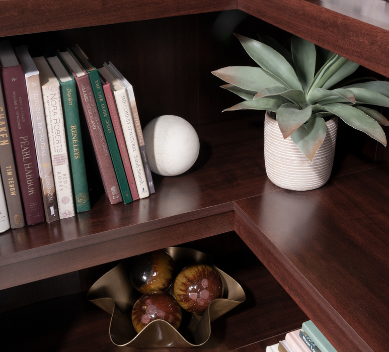 Elven 29.25” Corner Bookcase with 5 Open Shelves – Select Cherry