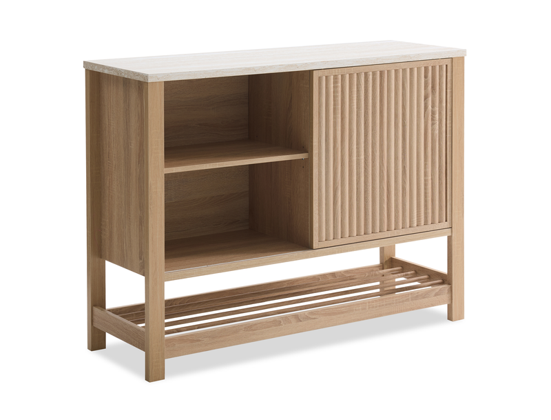 Essex 47.25” 3-Shelf Accent Cabinet with Sliding Door – Weathered White