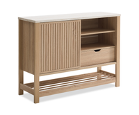 Essex 47.25” 3-Shelf Accent Cabinet with Sliding Door – Weathered White 