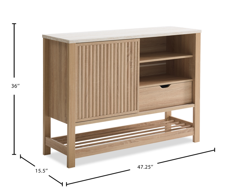 Essex 47.25” 3-Shelf Accent Cabinet with Sliding Door – Weathered White
