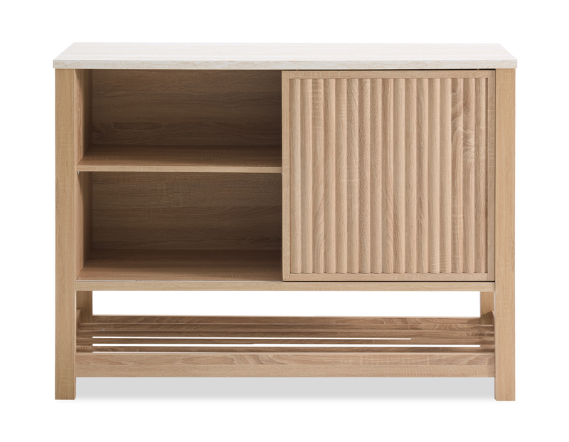Essex 47.25” 3-Shelf Accent Cabinet with Sliding Door – Weathered White