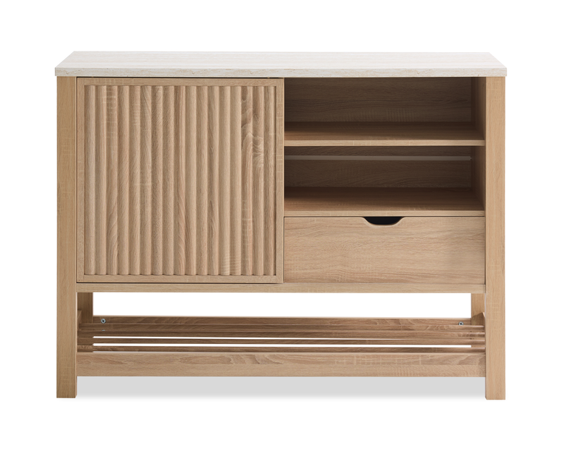 Essex 47.25” 3-Shelf Accent Cabinet with Sliding Door – Weathered White