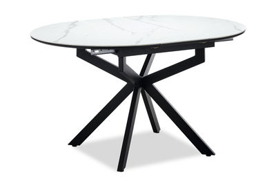 Evita Dining Table with Extension Sintered Stone Top, 41-54"W Round, Metal - Grey/Black | Table de salle à manger ronde Evita de 41 po à 54 po (L) en métal avec rallonge et dessus en pierre frittée - grise et noire