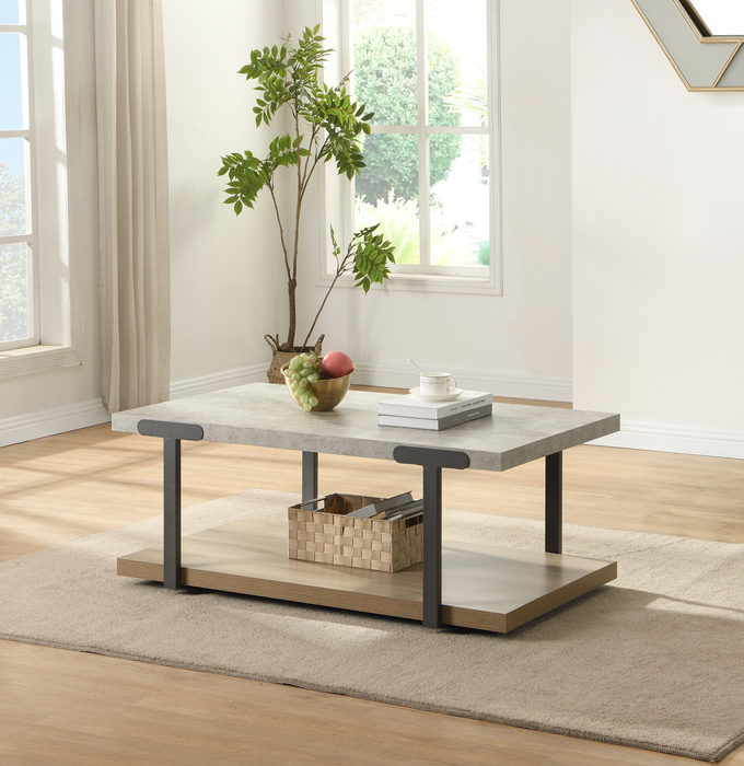 Felicity 44” Rectangular Coffee Table with Shelf and Casters – Grey