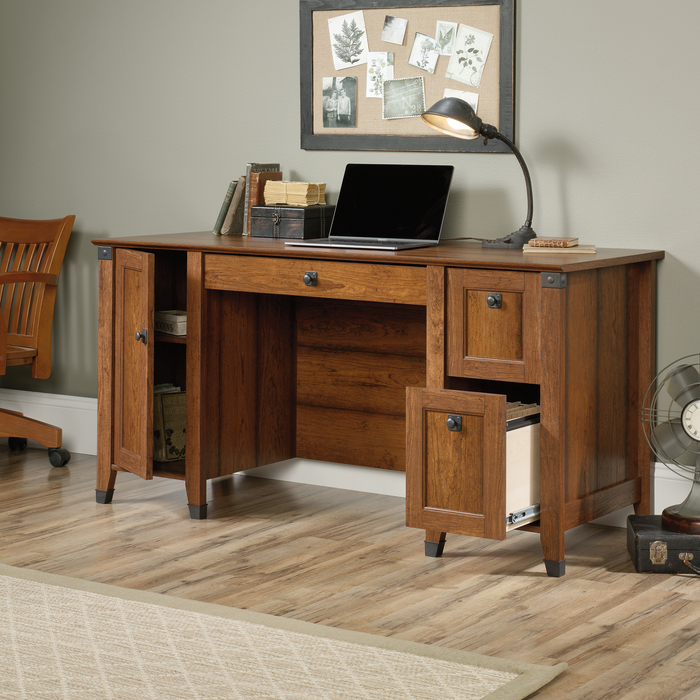 Forge 59.06\" Office Desk with 3 Drawers and Cable Management – Washington Cherry