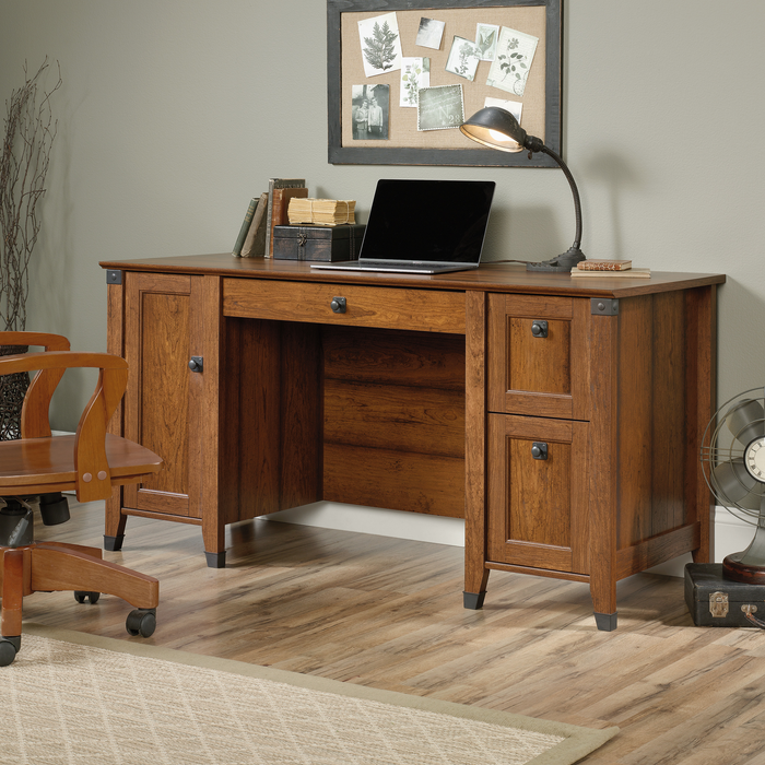 Forge 59.06\" Office Desk with 3 Drawers and Cable Management – Washington Cherry