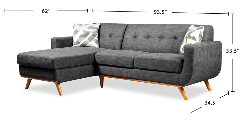 Kort & Co. Freeman 2-Piece Left-Facing Sectional with Wood Legs – Charcoal Grey