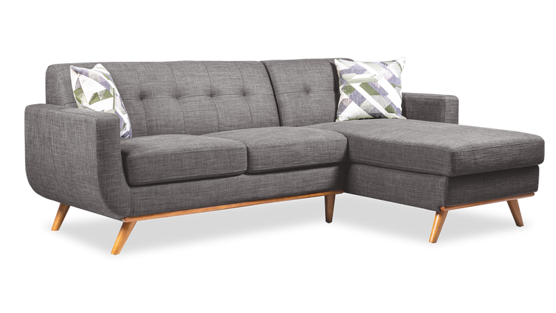 Kort & Co. Freeman 2-Piece Right-Facing Sectional with Wood Legs – Charcoal Grey