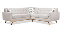 Kort & Co. Freeman 2-Piece Linen-Look Fabric Sectional with Wood Legs – Dove White