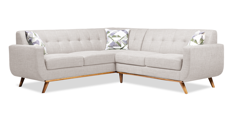 Kort & Co. Freeman 2-Piece Linen-Look Fabric Sectional with Wood Legs – Dove White
