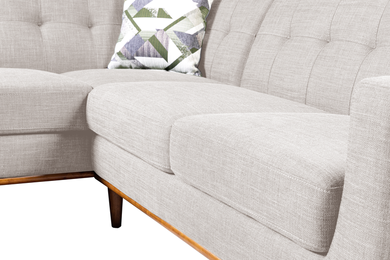 Kort & Co. Freeman 2-Piece Linen-Look Fabric Sectional with Wood Legs – Dove White
