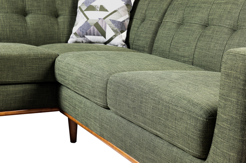 Kort & Co. Freeman 2-Piece Linen-Look Fabric Sectional with Wood Legs – Avocado Green