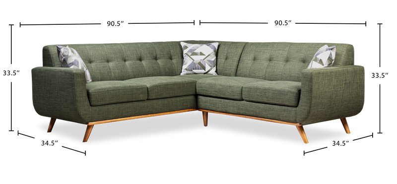 Kort & Co. Freeman 2-Piece Linen-Look Fabric Sectional with Wood Legs – Avocado Green