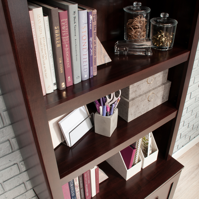 Goodwin 29.06” Modern 2-Shelf Bookcase with Drawers – Select Cherry
