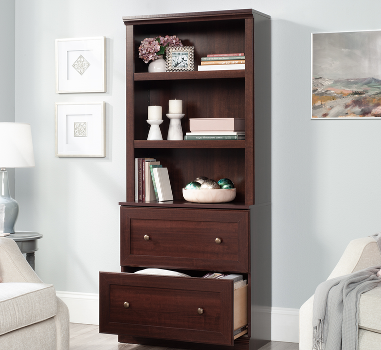 Goodwin 29.06” Modern 2-Shelf Bookcase with Drawers – Select Cherry