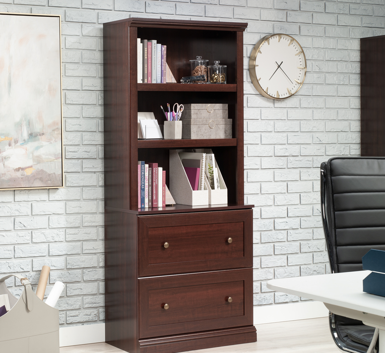 Goodwin 29.06” Modern 2-Shelf Bookcase with Drawers – Select Cherry