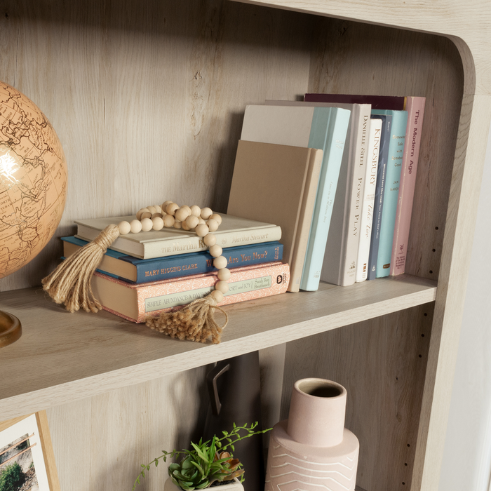 Halston 33.7” 5-Shelf Bookcase with Adjustable Shelves – Chalked Chestnut 